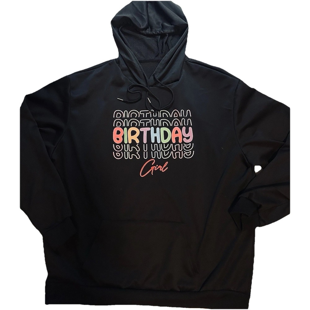 "Birthday Girl" Black Adult Birthday Hoodie Unisex Men's 2X Or Women's 4X L/S